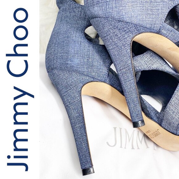 JIMMY CHOO BLUE DENIM LUCKY PEEP TOE HEELS CUT OUT DETAIL, EU 37 - Picture 8 of 12